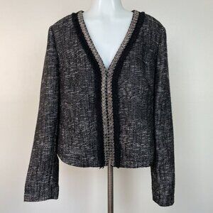 INC International Concepts Jacket XL Black White Tweed Beaded Fringe Blazer